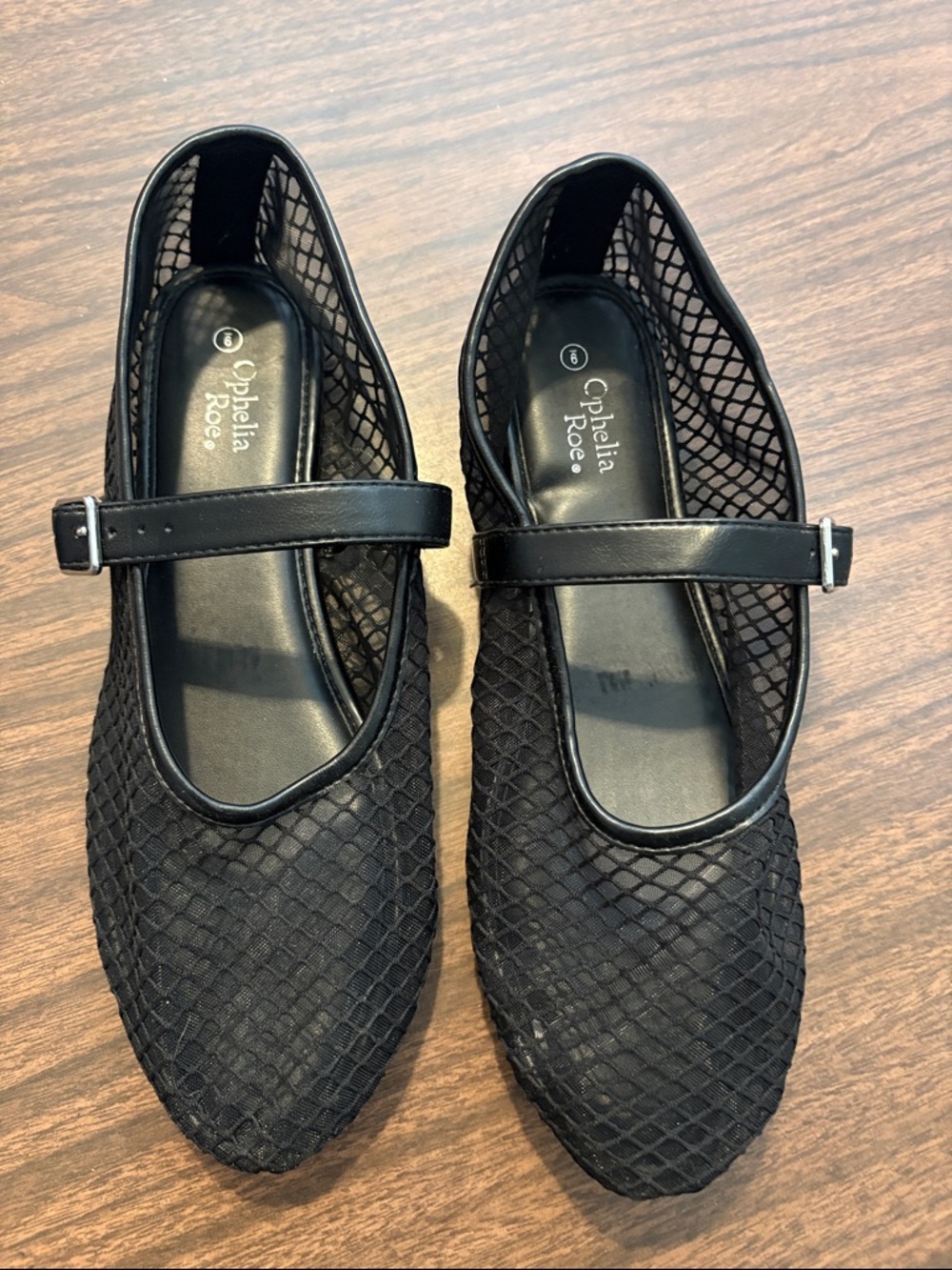 Ophelia Rose Size 9 Black Mesh Fishnet Mary Jane Flats